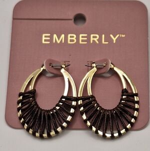 Emberly Gold & Brown Wrapped Hoop Earrings Boho Kohl’s NWT